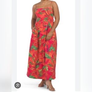 NWT Rachel Zoe Medium Midi Linen Dress Tropical Vacation Resort Colorful Adjusta